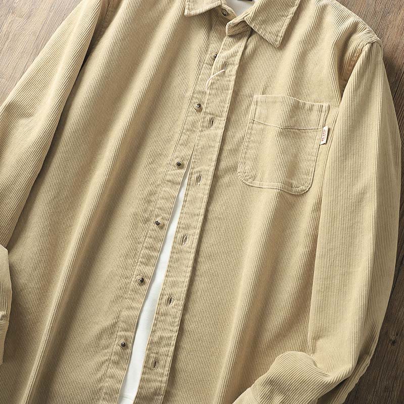 Kurtka męska z długim rękawem, bawełniana, gruba, z kieszeniami, z klapami i sztruksu w jednolitym kolorze z motywem Buddha Stones - image 3