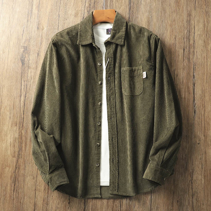 Kurtka męska z długim rękawem, bawełniana, gruba, z kieszeniami, z klapami i sztruksu w jednolitym kolorze z motywem Buddha Stones - DarkOliveGreen - US/UK/AU40, EU50 (2XL) - image 14