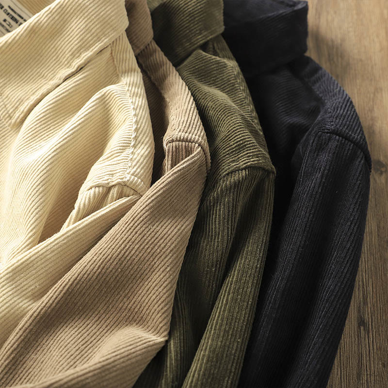 Kurtka męska z długim rękawem, bawełniana, gruba, z kieszeniami, z klapami i sztruksu w jednolitym kolorze z motywem Buddha Stones - image 16