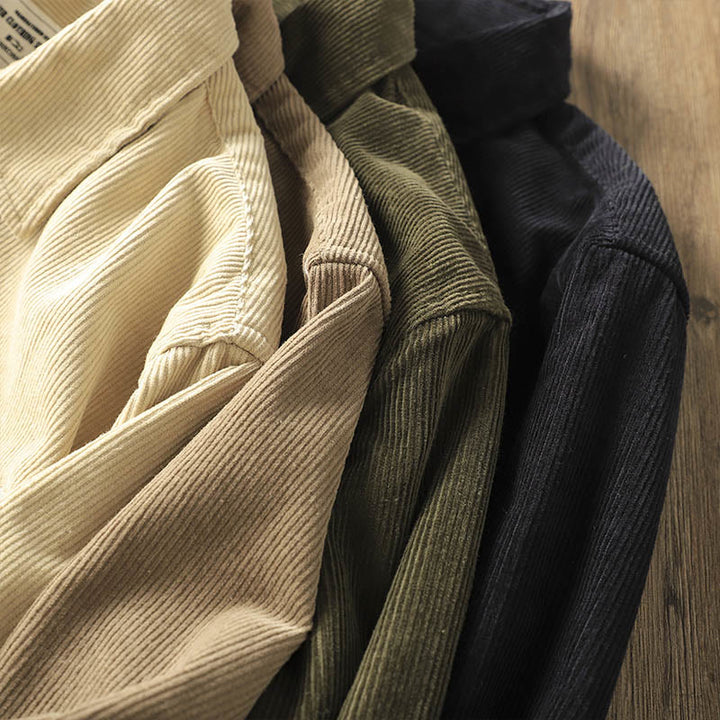 Kurtka męska z długim rękawem, bawełniana, gruba, z kieszeniami, z klapami i sztruksu w jednolitym kolorze z motywem Buddha Stones - image 16