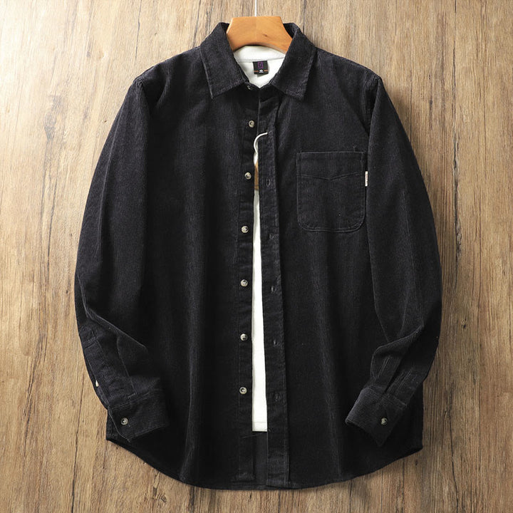 Kurtka męska z długim rękawem, bawełniana, gruba, z kieszeniami, z klapami i sztruksu w jednolitym kolorze z motywem Buddha Stones - Czarny - US/UK/AU40, EU50 (2XL) - image 13