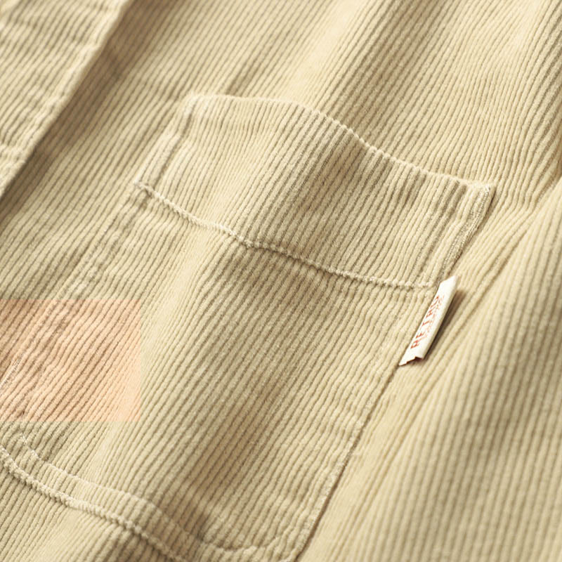 Kurtka męska z długim rękawem, bawełniana, gruba, z kieszeniami, z klapami i sztruksu w jednolitym kolorze z motywem Buddha Stones - image 8