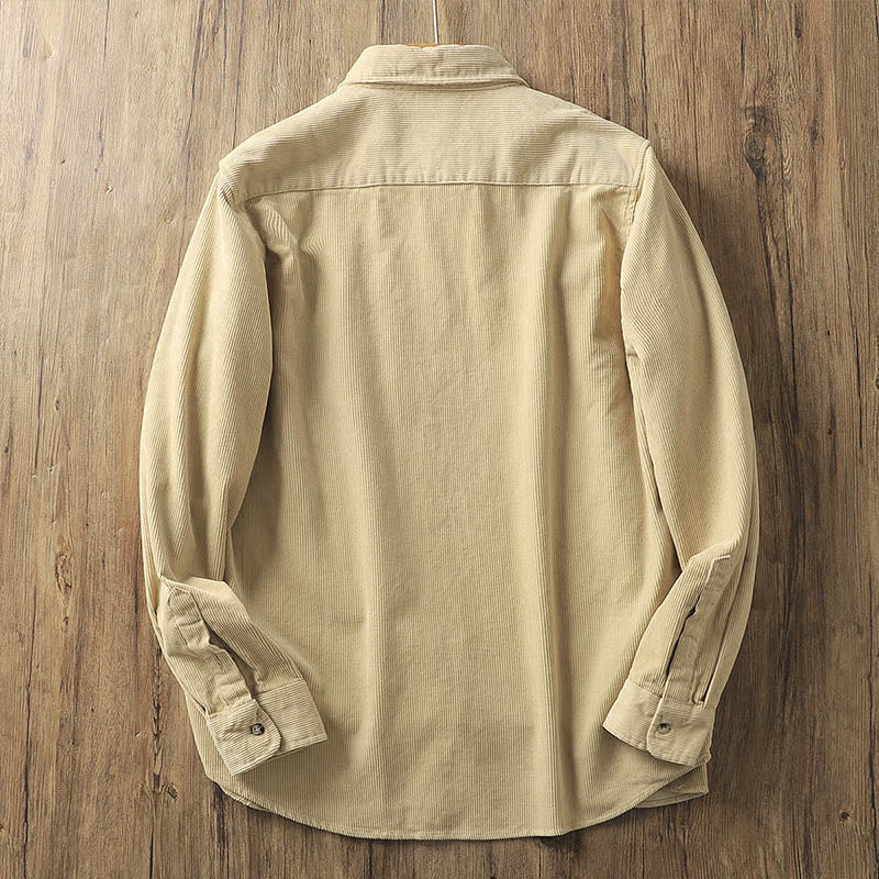 Kurtka męska z długim rękawem, bawełniana, gruba, z kieszeniami, z klapami i sztruksu w jednolitym kolorze z motywem Buddha Stones - image 2