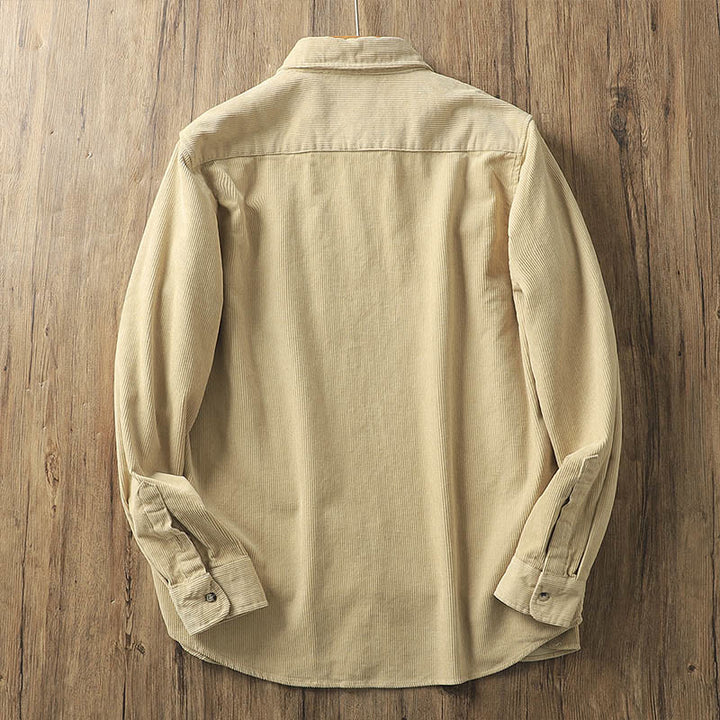 Kurtka męska z długim rękawem, bawełniana, gruba, z kieszeniami, z klapami i sztruksu w jednolitym kolorze z motywem Buddha Stones - image 2