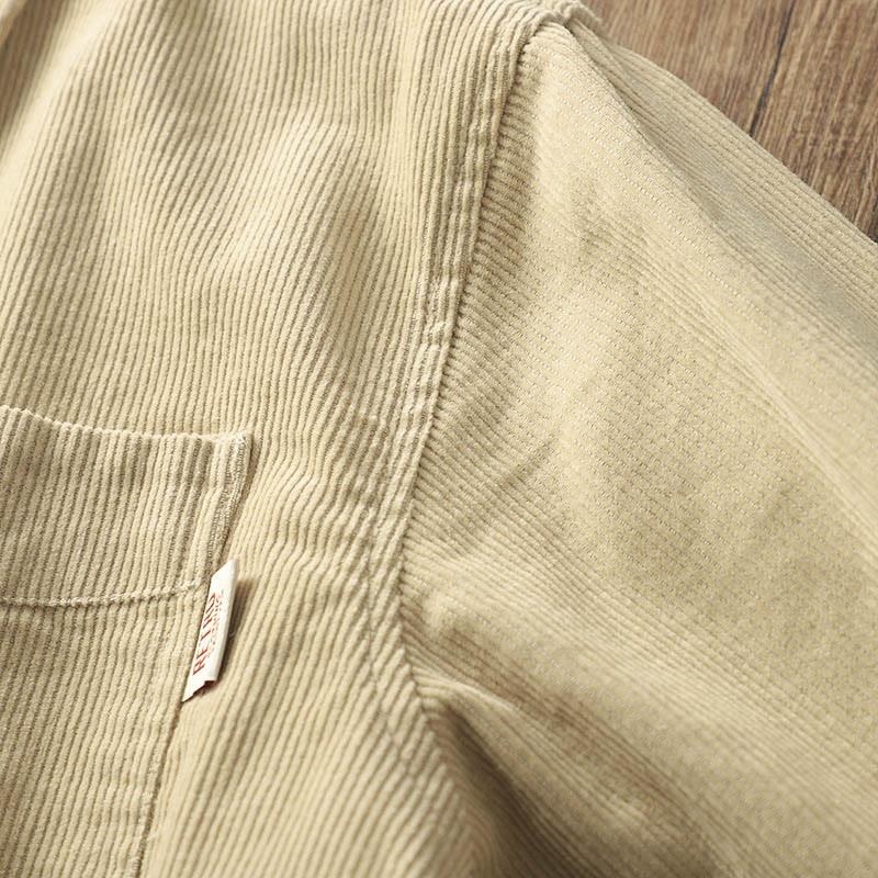 Kurtka męska z długim rękawem, bawełniana, gruba, z kieszeniami, z klapami i sztruksu w jednolitym kolorze z motywem Buddha Stones - image 7