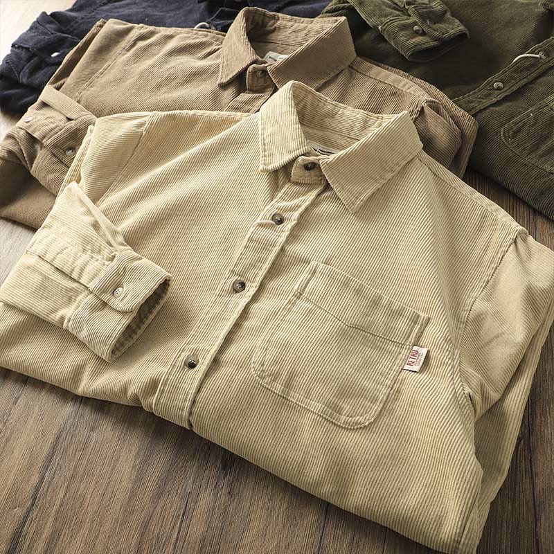 Kurtka męska z długim rękawem, bawełniana, gruba, z kieszeniami, z klapami i sztruksu w jednolitym kolorze z motywem Buddha Stones - image 17