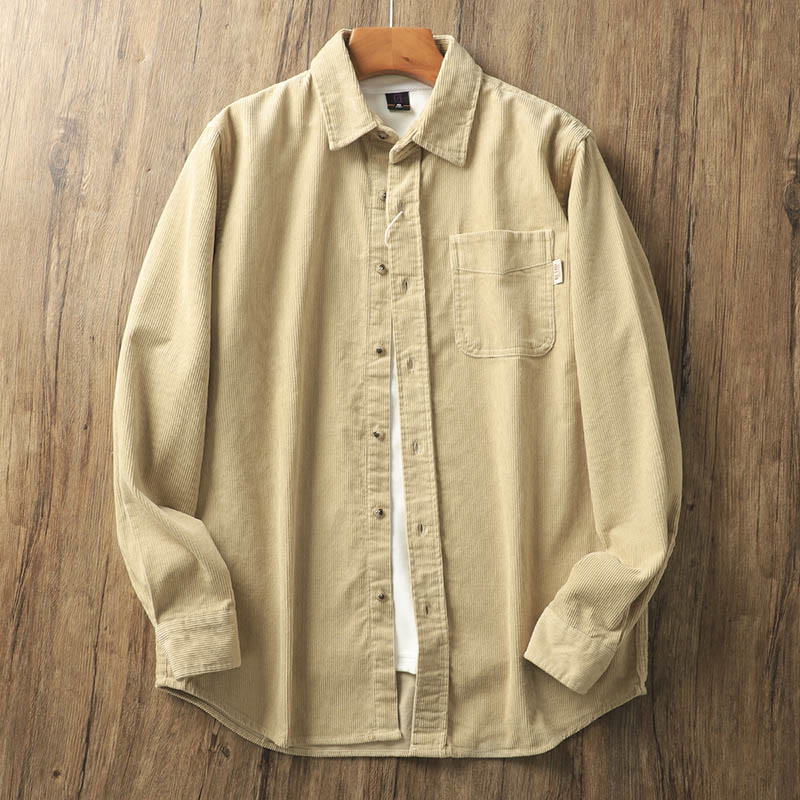 Kurtka męska z długim rękawem, bawełniana, gruba, z kieszeniami, z klapami i sztruksu w jednolitym kolorze z motywem Buddha Stones - BurlyWood - US/UK/AU40, EU50 (2XL) - image 1