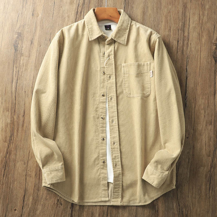 Kurtka męska z długim rękawem, bawełniana, gruba, z kieszeniami, z klapami i sztruksu w jednolitym kolorze z motywem Buddha Stones - BurlyWood - US/UK/AU40, EU50 (2XL) - image 1