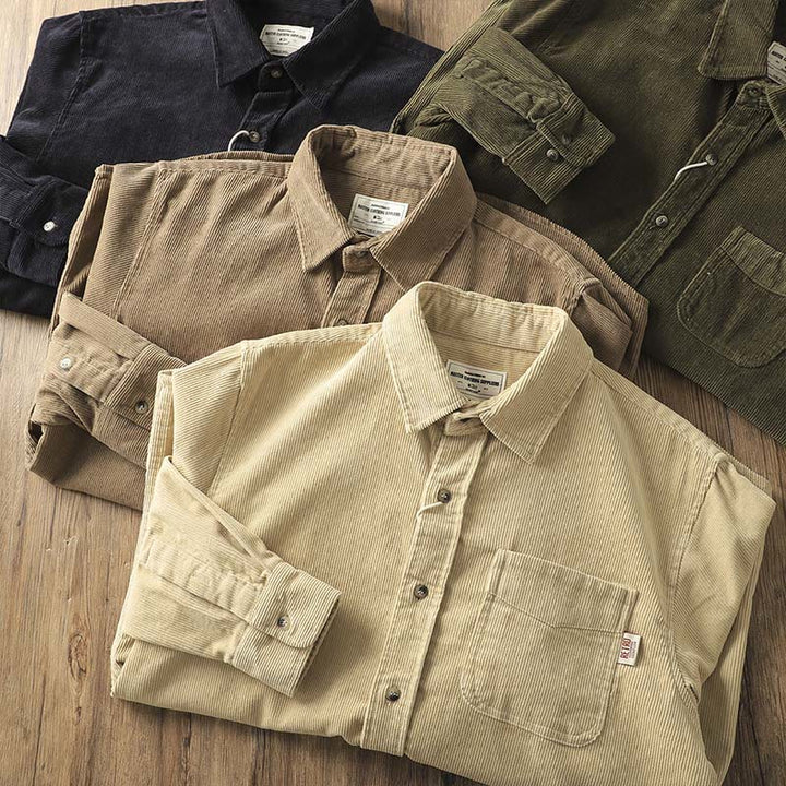 Kurtka męska z długim rękawem, bawełniana, gruba, z kieszeniami, z klapami i sztruksu w jednolitym kolorze z motywem Buddha Stones - image 21