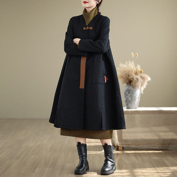 Płaszcz damski bawełniany z kieszeniami i wzorem diamentowym z Buddha Stones - image 3