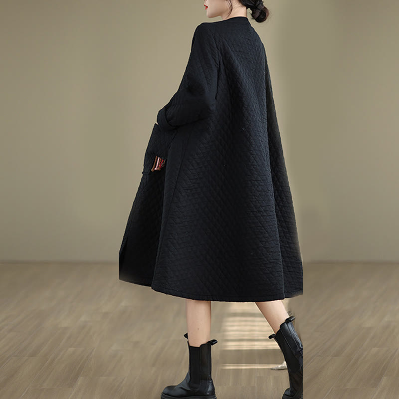 Płaszcz damski bawełniany z kieszeniami i wzorem diamentowym z Buddha Stones - image 4