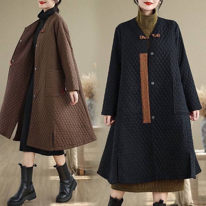 Płaszcz damski bawełniany z kieszeniami i wzorem diamentowym z Buddha Stones - image 8