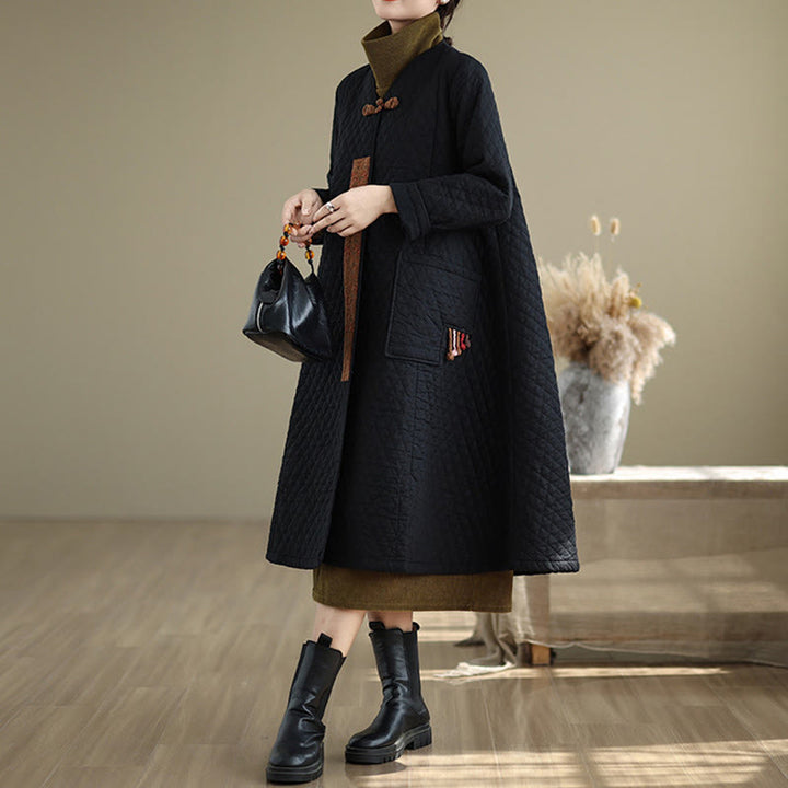 Płaszcz damski bawełniany z kieszeniami i wzorem diamentowym z Buddha Stones - image 5