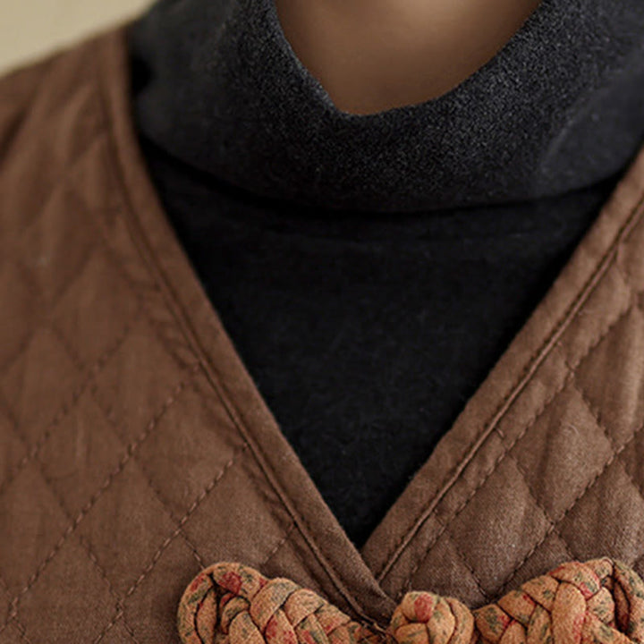 Płaszcz damski bawełniany z kieszeniami i wzorem diamentowym z Buddha Stones - image 17