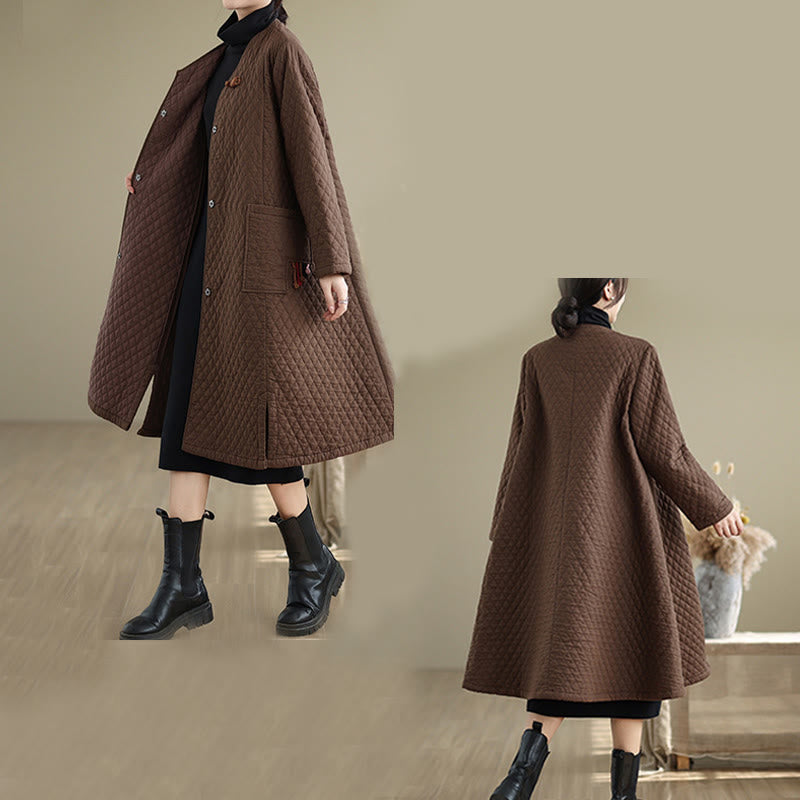 Płaszcz damski bawełniany z kieszeniami i wzorem diamentowym z Buddha Stones - image 13