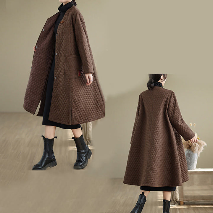 Płaszcz damski bawełniany z kieszeniami i wzorem diamentowym z Buddha Stones - image 13