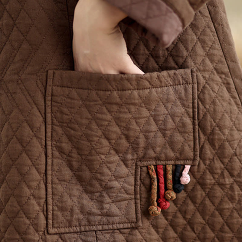 Płaszcz damski bawełniany z kieszeniami i wzorem diamentowym z Buddha Stones - image 19