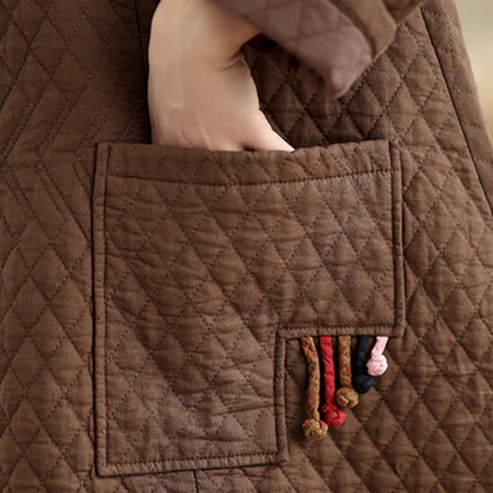 Płaszcz damski bawełniany z kieszeniami i wzorem diamentowym z Buddha Stones - image 19