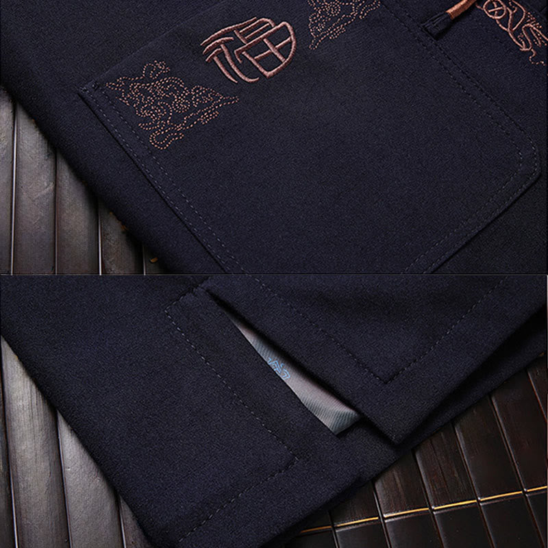 Kamienie Buddha Stones Fu Haftowany Strój Tang Męski Kurtka z Długim Rękawem Koszula Spodnie - image 3