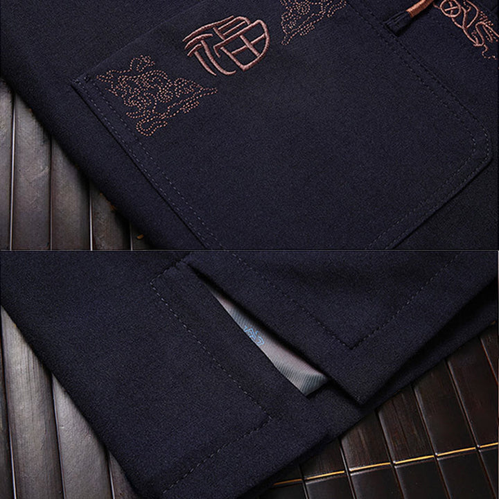 Kamienie Buddha Stones Fu Haftowany Strój Tang Męski Kurtka z Długim Rękawem Koszula Spodnie - image 3