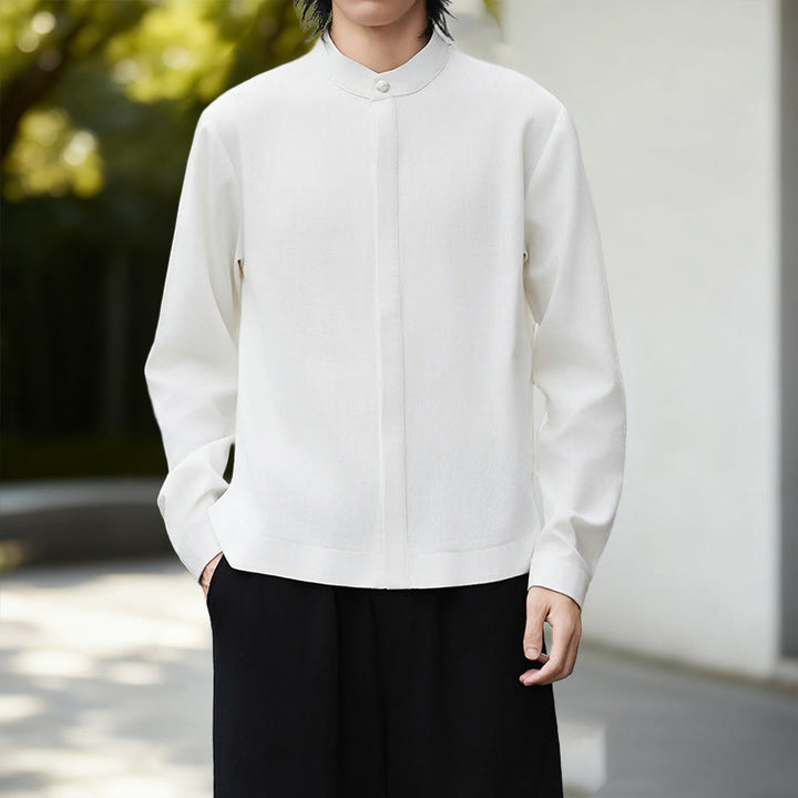 Buddha Stones Jednolita Kolorowa Kurtka Sztruksowa z Długim Rękawem z Otwartym Przodem Męska Kimono Bawełniano-Lniana Koszula - Biała koszula - US/UK/AU46， EU56 (5XL) - image 23