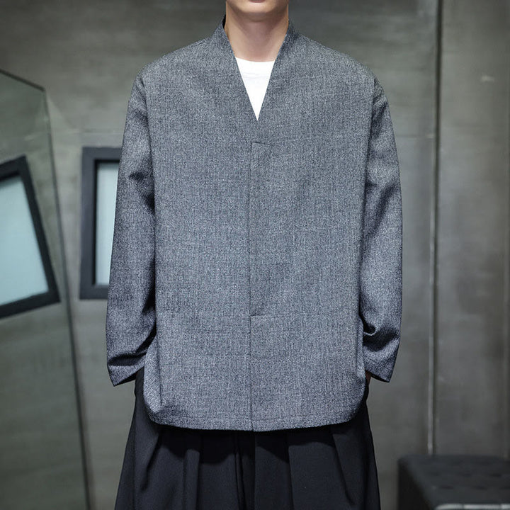 Kurtka męska z długim rękawem w jednolitym kolorze z motywem Buddha Stones na wiosnę i jesień - Szary - US/UK/AU46， EU56 (5XL) - image 0