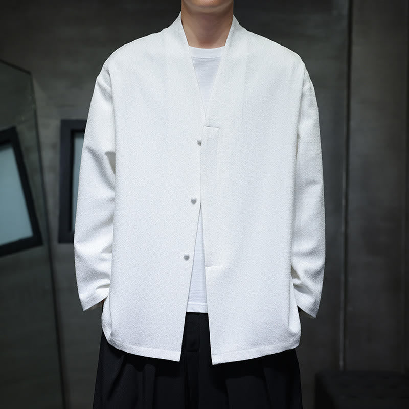 Kurtka męska z długim rękawem w jednolitym kolorze z motywem Buddha Stones na wiosnę i jesień - Biały - US/UK/AU46， EU56 (5XL) - image 12