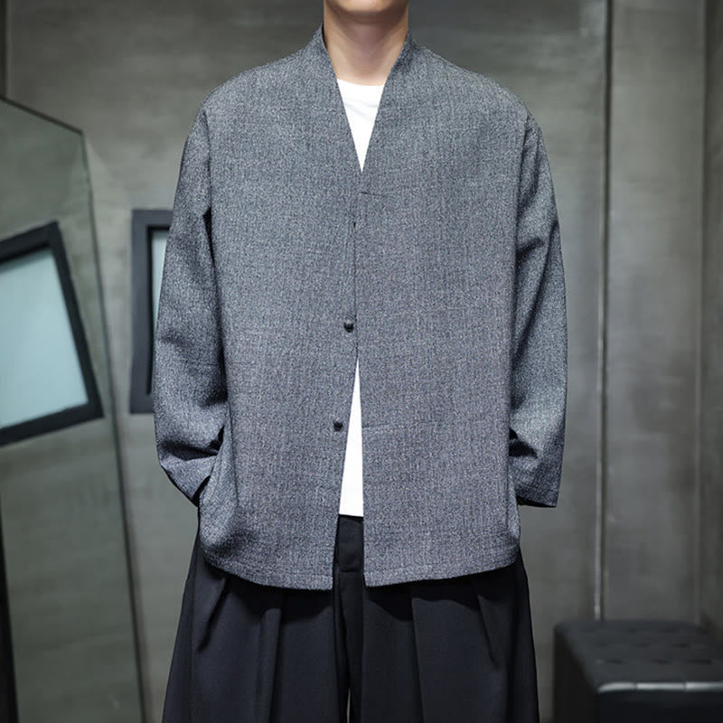 Kurtka męska z długim rękawem w jednolitym kolorze z motywem Buddha Stones na wiosnę i jesień - image 2