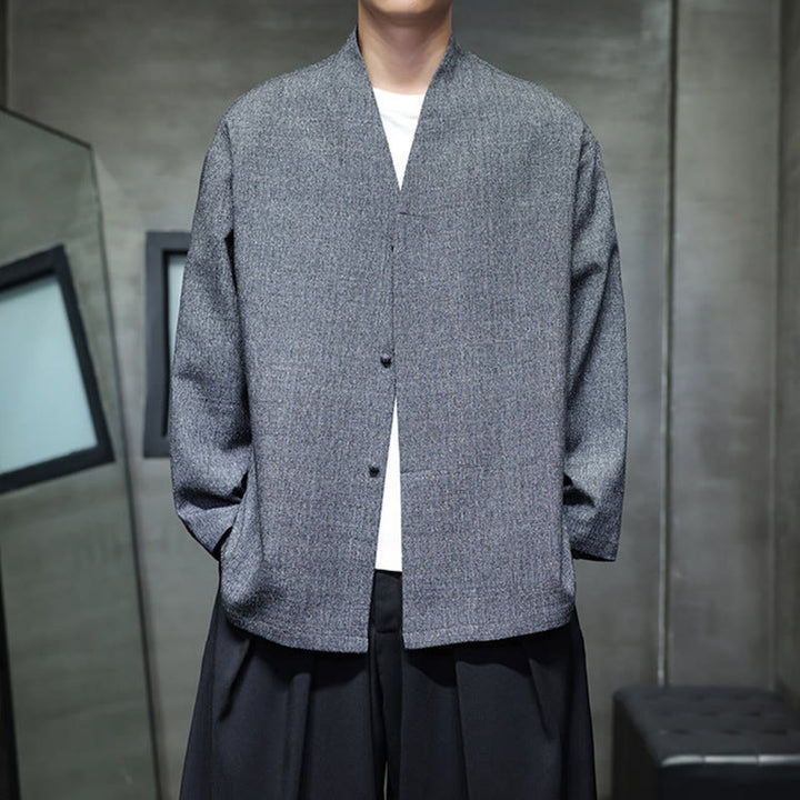 Kurtka męska z długim rękawem w jednolitym kolorze z motywem Buddha Stones na wiosnę i jesień - image 2