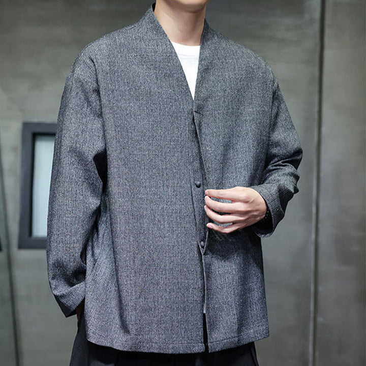 Kurtka męska z długim rękawem w jednolitym kolorze z motywem Buddha Stones na wiosnę i jesień - image 5