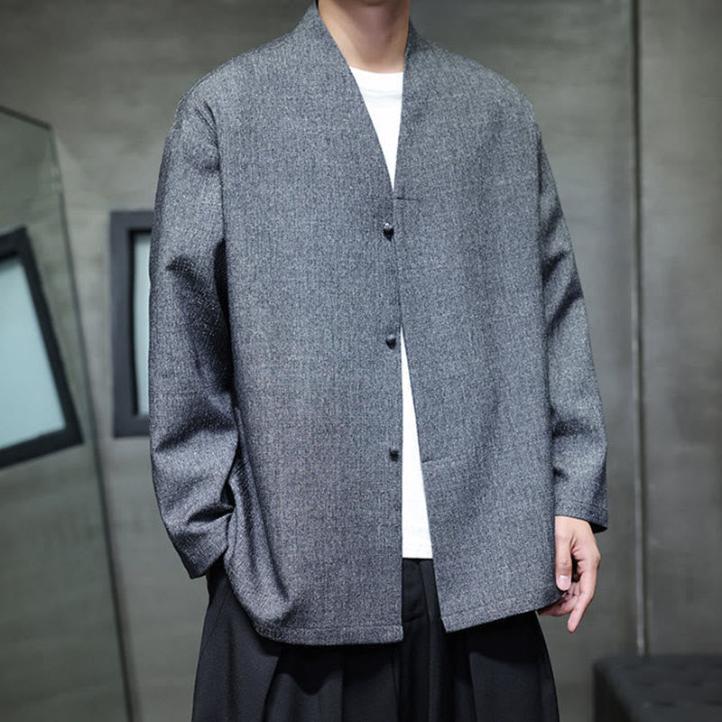 Kurtka męska z długim rękawem w jednolitym kolorze z motywem Buddha Stones na wiosnę i jesień - image 7