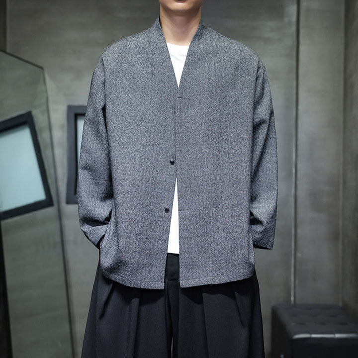 Kurtka męska z długim rękawem w jednolitym kolorze z motywem Buddha Stones na wiosnę i jesień - image 6