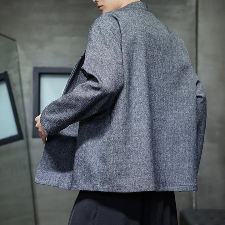 Kurtka męska z długim rękawem w jednolitym kolorze z motywem Buddha Stones na wiosnę i jesień - image 3