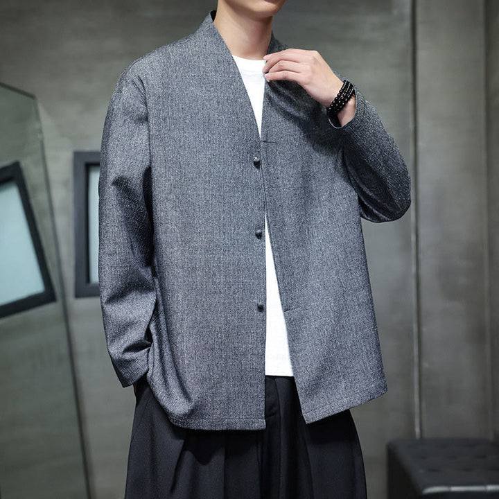 Kurtka męska z długim rękawem w jednolitym kolorze z motywem Buddha Stones na wiosnę i jesień - image 4