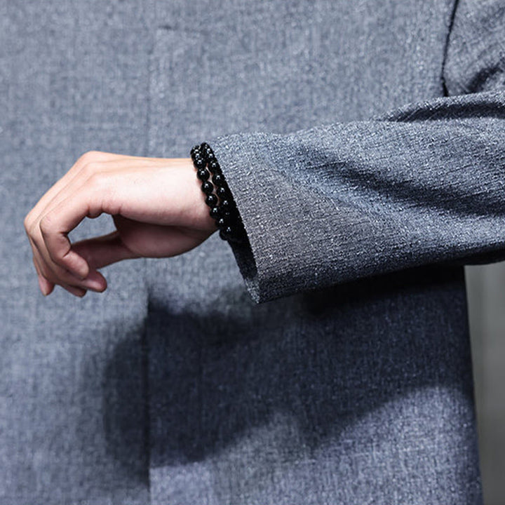 Kurtka męska z długim rękawem w jednolitym kolorze z motywem Buddha Stones na wiosnę i jesień - image 11