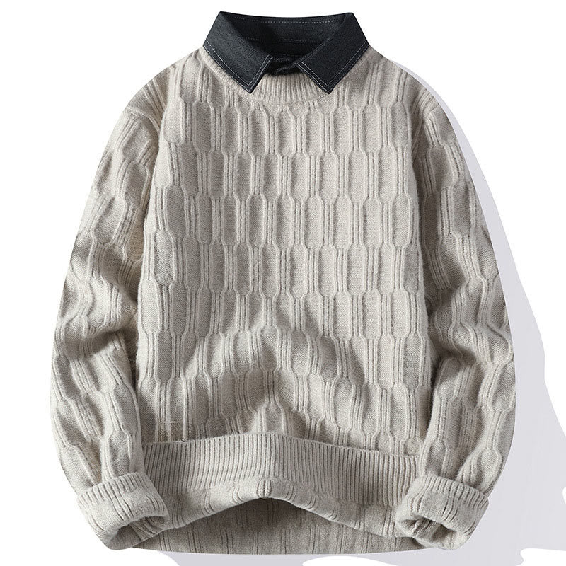 Zimowy, czarny sweter męski z długim rękawem i stójką w kolorze czarnym z motywem Buddha Stones - Bielizna - US/UK/AU44， EU54 (4XL) - image 0