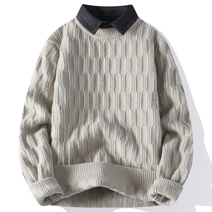 Zimowy, czarny sweter męski z długim rękawem i stójką w kolorze czarnym z motywem Buddha Stones - Bielizna - US/UK/AU44， EU54 (4XL) - image 0