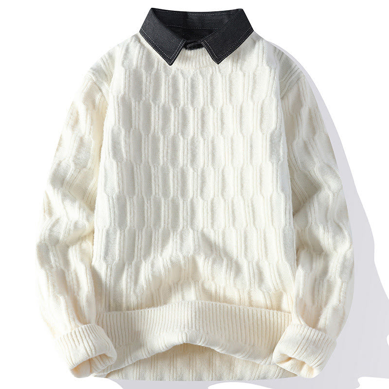 Zimowy, czarny sweter męski z długim rękawem i stójką w kolorze czarnym z motywem Buddha Stones - Biały - US/UK/AU44， EU54 (4XL) - image 8