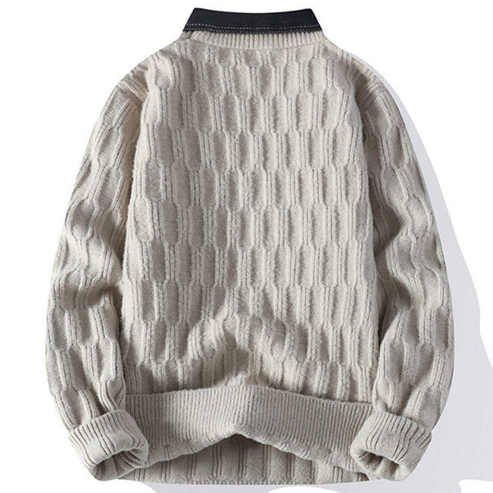 Zimowy, czarny sweter męski z długim rękawem i stójką w kolorze czarnym z motywem Buddha Stones - image 1