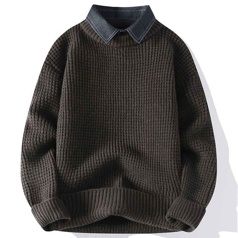 Ciepły męski sweter z długim rękawem z dzianiny Buddha Stones Winter Black Stand Collar Waffle Pattern - Ciemnoszary - US/UK/AU44， EU54 (4XL) - image 1