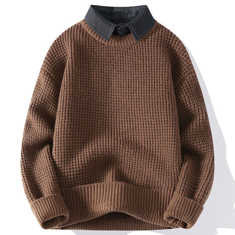 Ciepły męski sweter z długim rękawem z dzianiny Buddha Stones Winter Black Stand Collar Waffle Pattern - Peru - US/UK/AU44， EU54 (4XL) - image 3