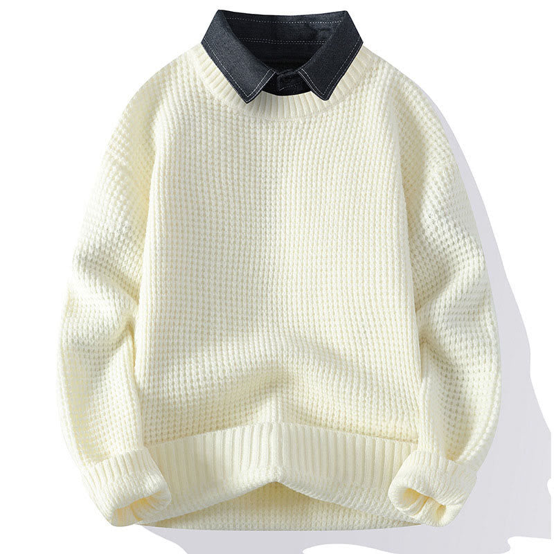 Ciepły męski sweter z długim rękawem z dzianiny Buddha Stones Winter Black Stand Collar Waffle Pattern - Biały - US/UK/AU44， EU54 (4XL) - image 11