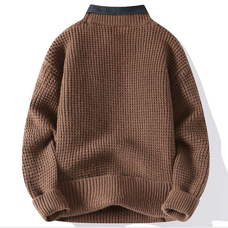 Ciepły męski sweter z długim rękawem z dzianiny Buddha Stones Winter Black Stand Collar Waffle Pattern - image 4