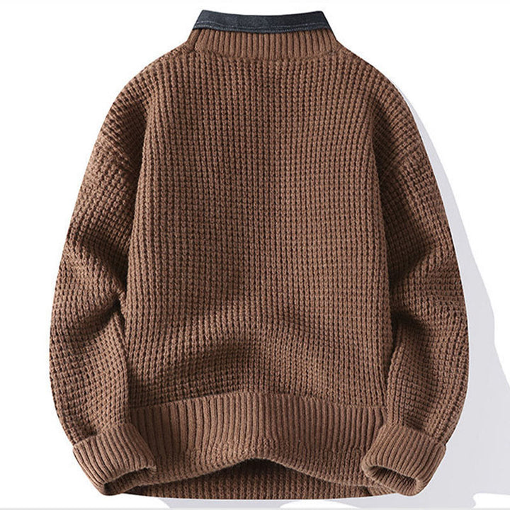 Ciepły męski sweter z długim rękawem z dzianiny Buddha Stones Winter Black Stand Collar Waffle Pattern - image 4