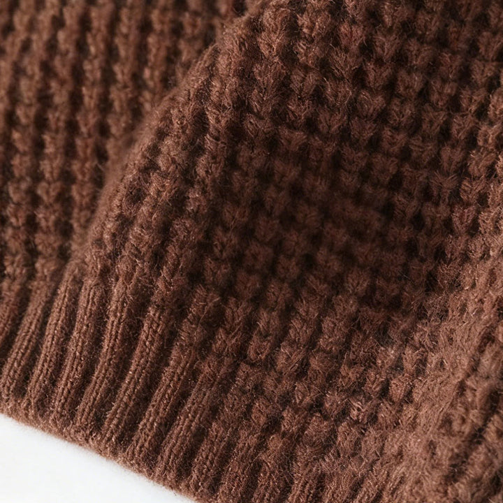 Ciepły męski sweter z długim rękawem z dzianiny Buddha Stones Winter Black Stand Collar Waffle Pattern - image 8