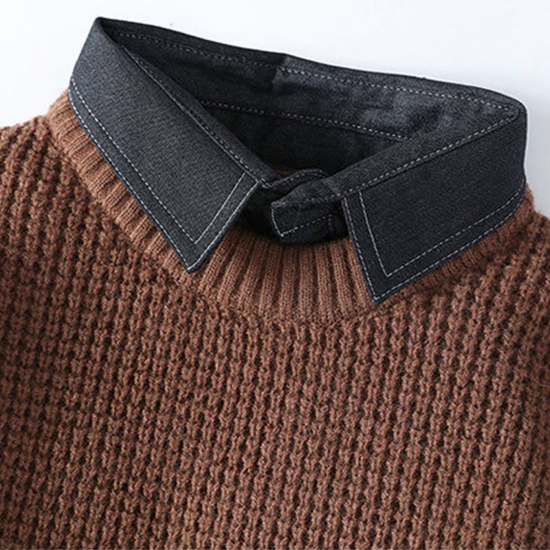 Ciepły męski sweter z długim rękawem z dzianiny Buddha Stones Winter Black Stand Collar Waffle Pattern - image 6