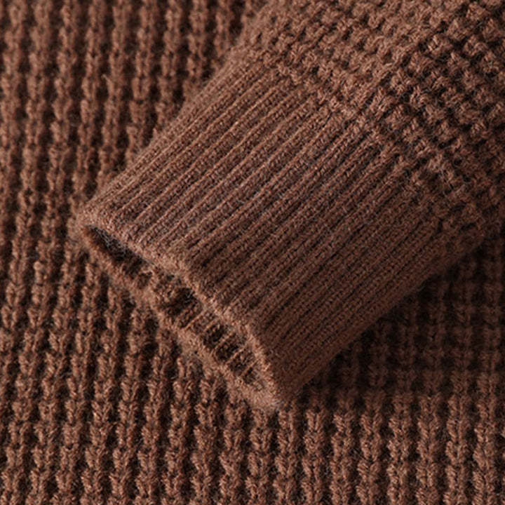 Ciepły męski sweter z długim rękawem z dzianiny Buddha Stones Winter Black Stand Collar Waffle Pattern - image 7