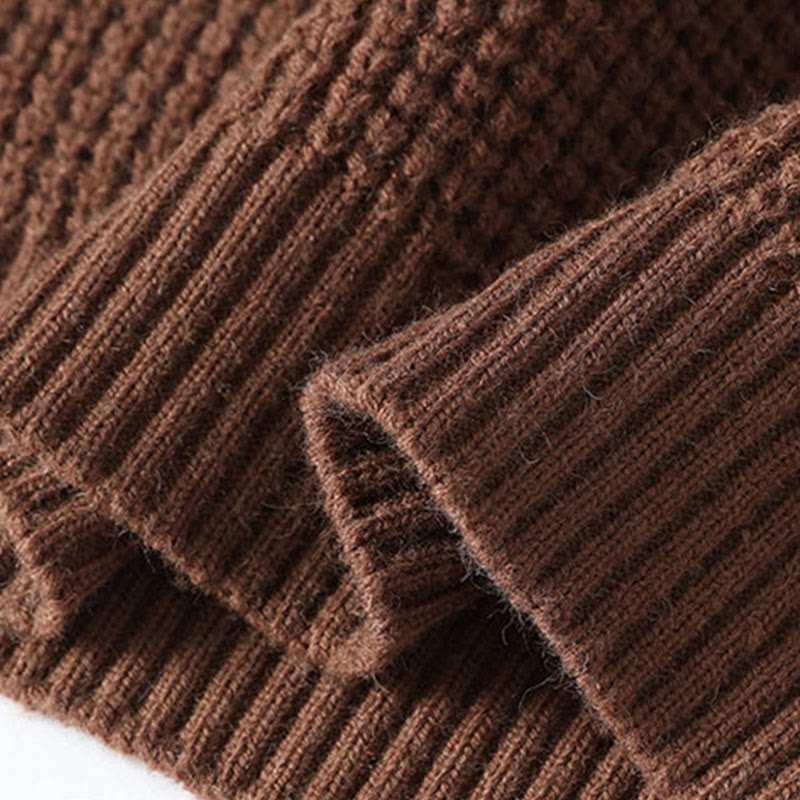 Ciepły męski sweter z długim rękawem z dzianiny Buddha Stones Winter Black Stand Collar Waffle Pattern - image 9