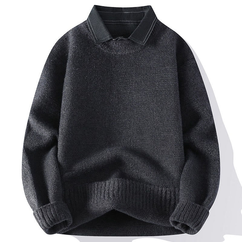 Ciepły męski sweter z długim rękawem z dzianiny Buddha Stones Winter Black Stand Collar w kratę - Ciemnoszary - US/UK/AU44， EU54 (4XL) - image 5