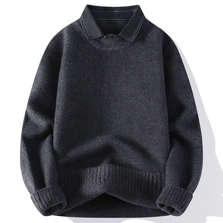 Ciepły męski sweter z długim rękawem z dzianiny Buddha Stones Winter Black Stand Collar w kratę - Ciemnoszary - US/UK/AU44， EU54 (4XL) - image 5